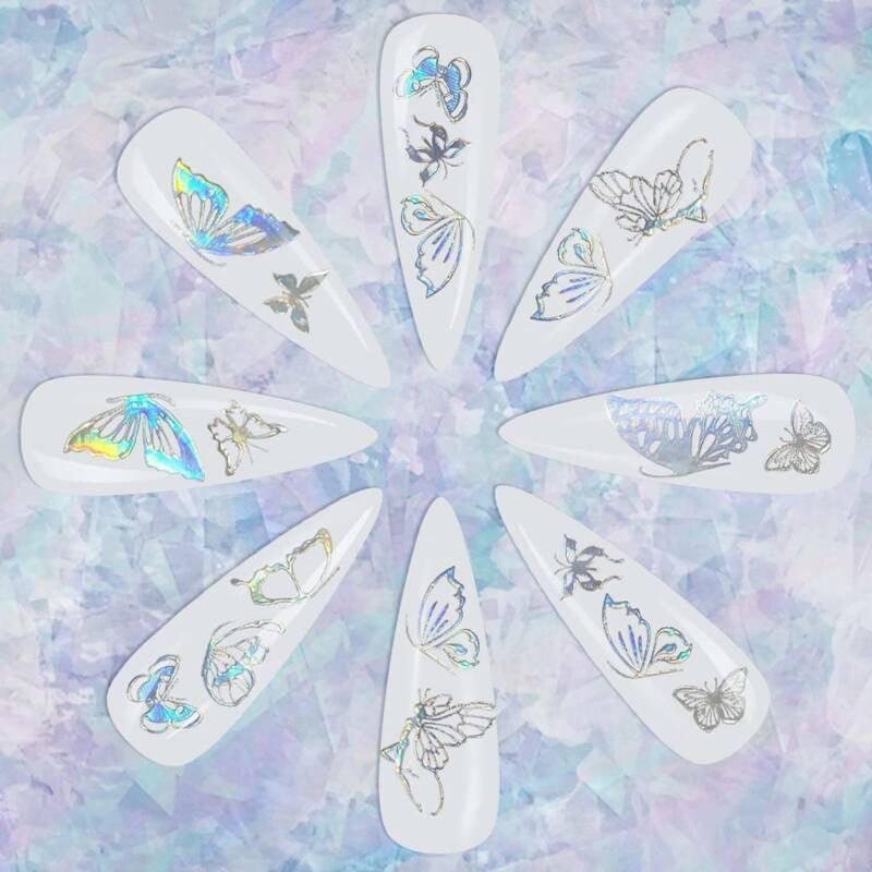 3D Nail Butterfly Design Sticker Decor Decal Holographic Laser Nail Art Sticker - Silver L-01