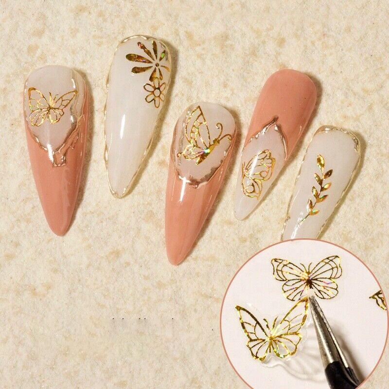 3D Nail Butterfly Design Sticker Decor Decal Holographic Laser Nail Art Sticker - Silver L-01
