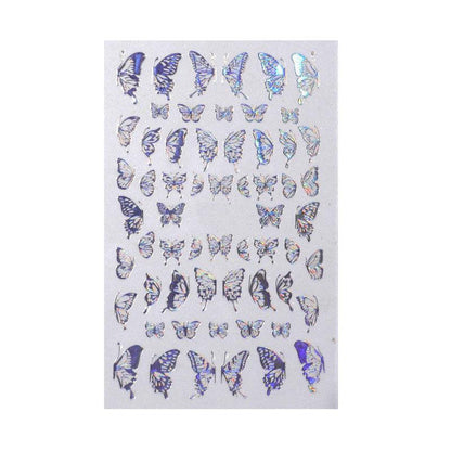 3D Nail Butterfly Design Sticker Decor Decal Holographic Laser Nail Art Sticker - Silver L-01