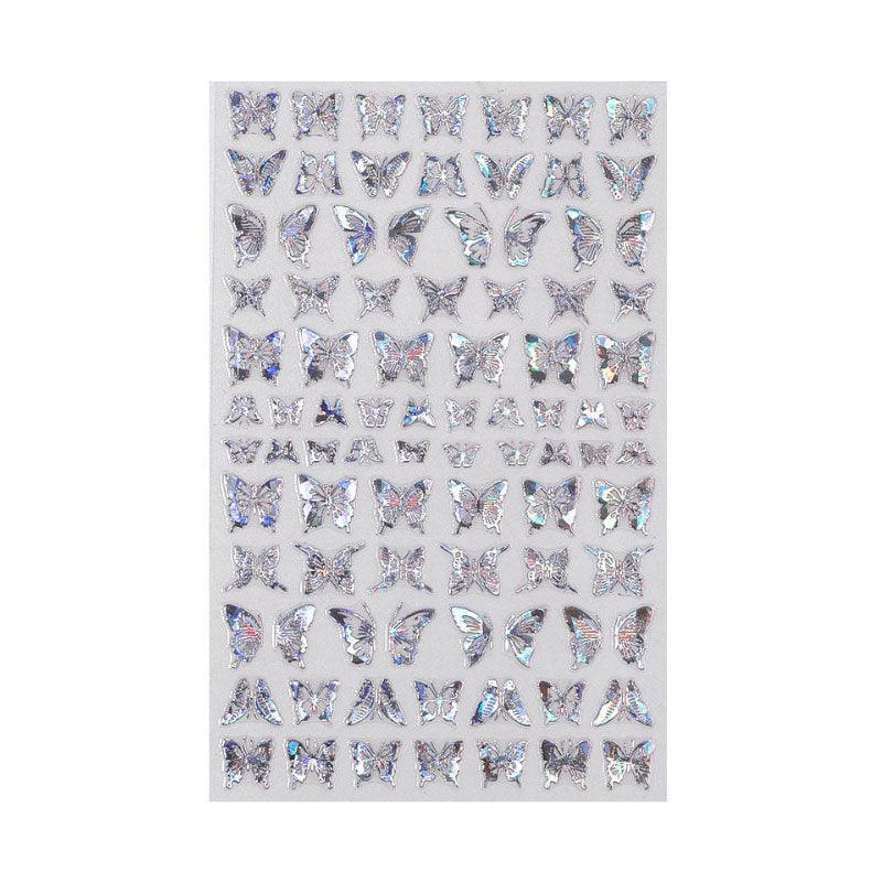 3D Nail Butterfly Design Sticker Decor Decal Holographic Laser Nail Art Sticker - Silver L-01