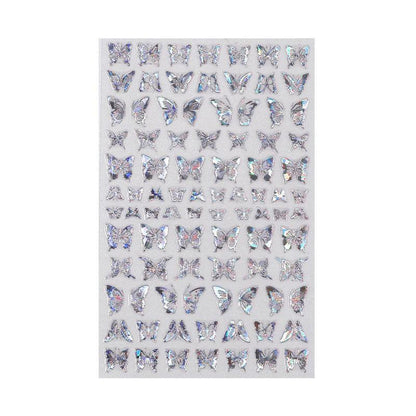 3D Nail Butterfly Design Sticker Decor Decal Holographic Laser Nail Art Sticker - Silver L-01