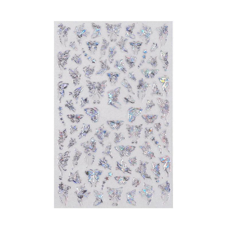 3D Nail Butterfly Design Sticker Decor Decal Holographic Laser Nail Art Sticker - Silver L-01