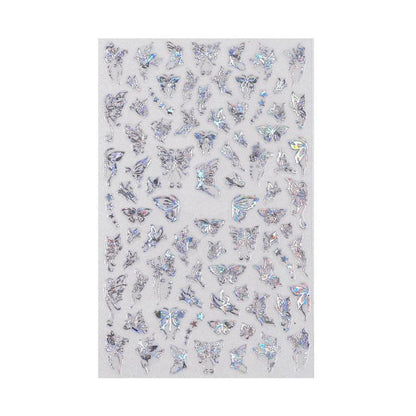3D Nail Butterfly Design Sticker Decor Decal Holographic Laser Nail Art Sticker - Silver L-01
