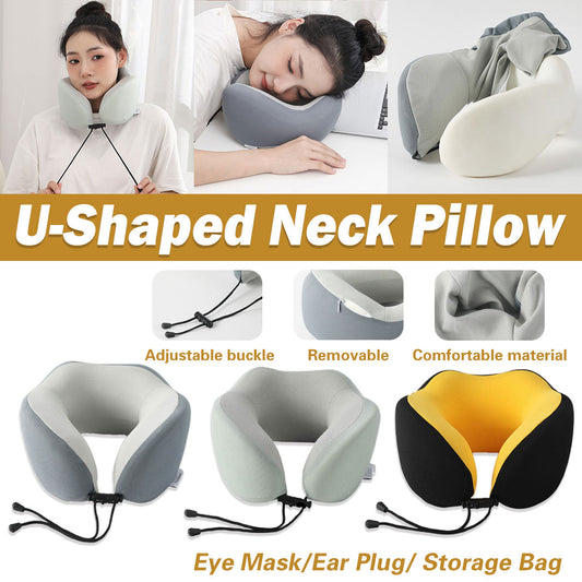 Memory Foam U Shaped Neck Pillow Travel Portable Office Nap Support Pillow - Green.