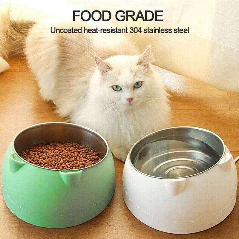 Pet Dog Cat Food Bowl Raised No Slip Stainless Steel Tilted Water Food Feeder - White