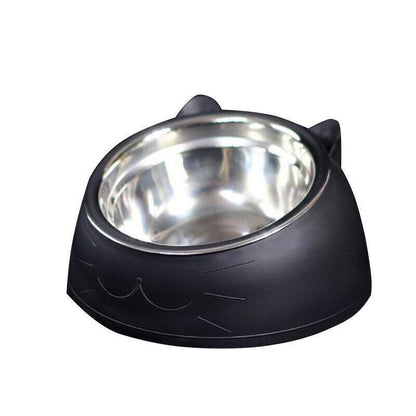 Pet Dog Cat Food Bowl Raised No Slip Stainless Steel Tilted Water Food Feeder - White