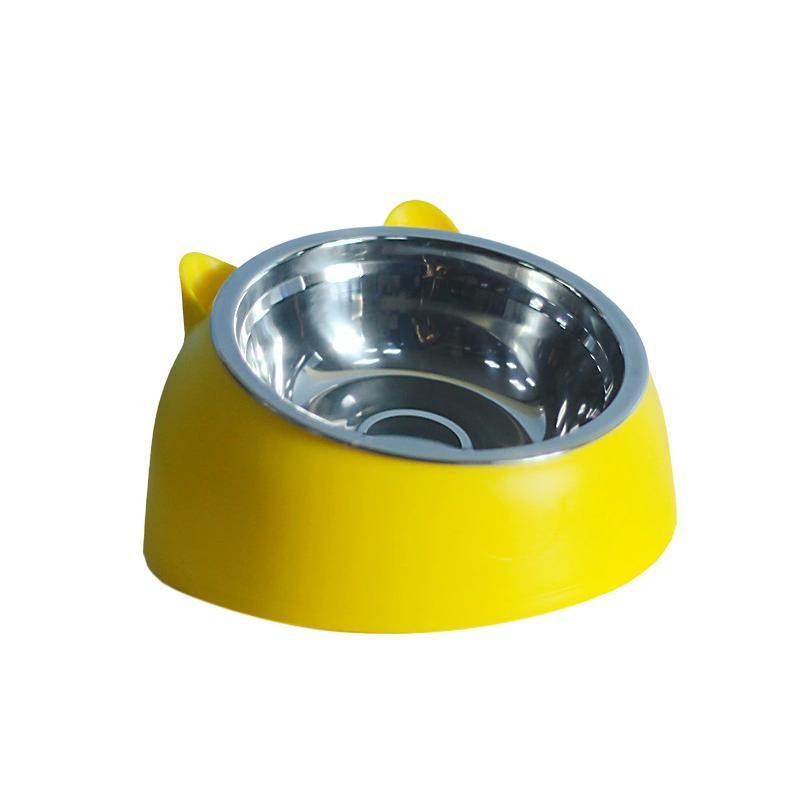 Pet Dog Cat Food Bowl Raised No Slip Stainless Steel Tilted Water Food Feeder - White