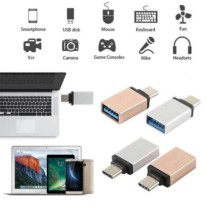 USB Type-C to USB 3.0 Adapter OTG Converter for Phone Tablet Laptop - Gold.