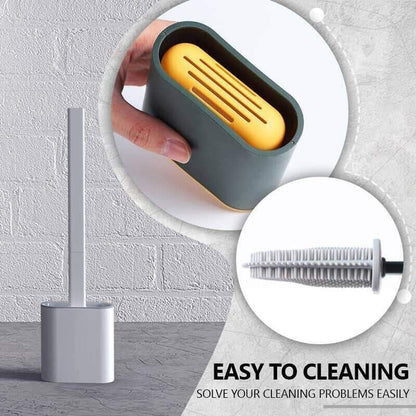 TPR Toilet Brush Set Silicone-Like Head with Holder Wall Mounted Detachable Handle - Black * 1 Unit
