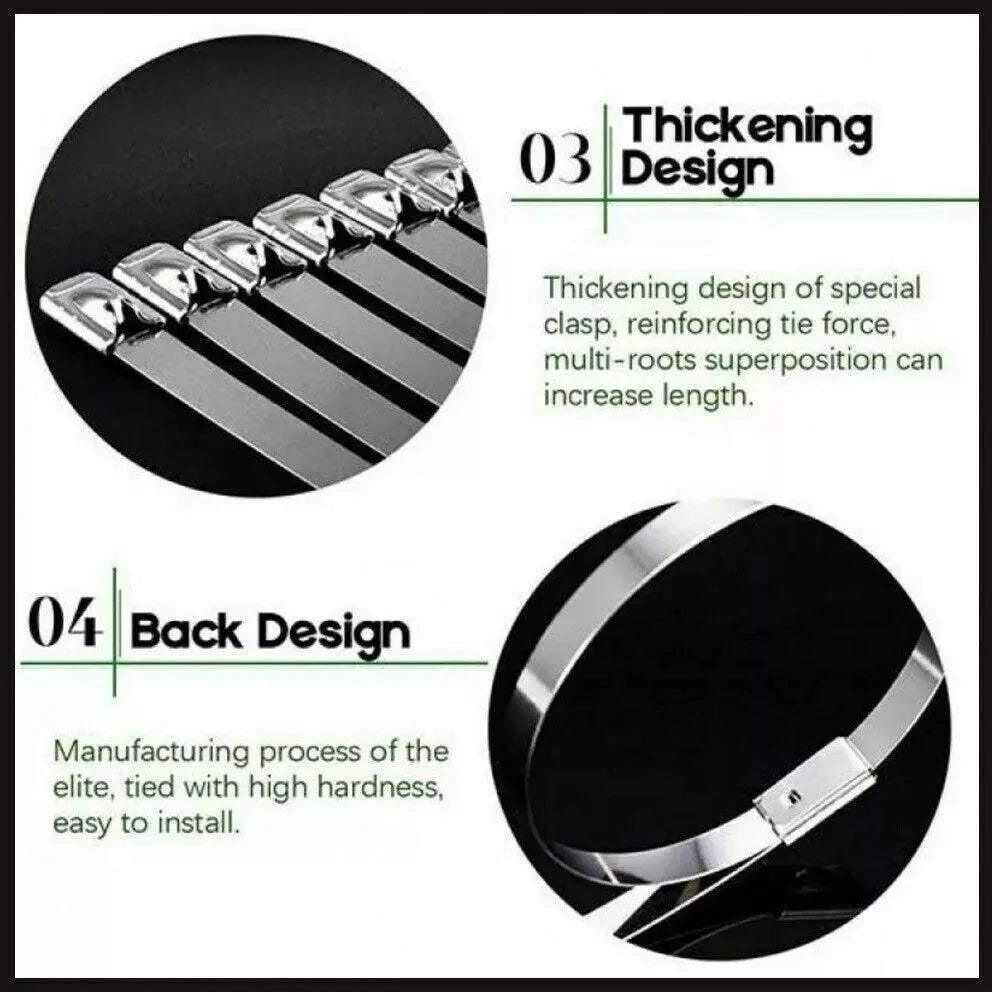 100x Stainless Steel Cable Ties SS304 Marine Grade Zip Strap Locking Wrap 100-800mm - 7.9*250mm