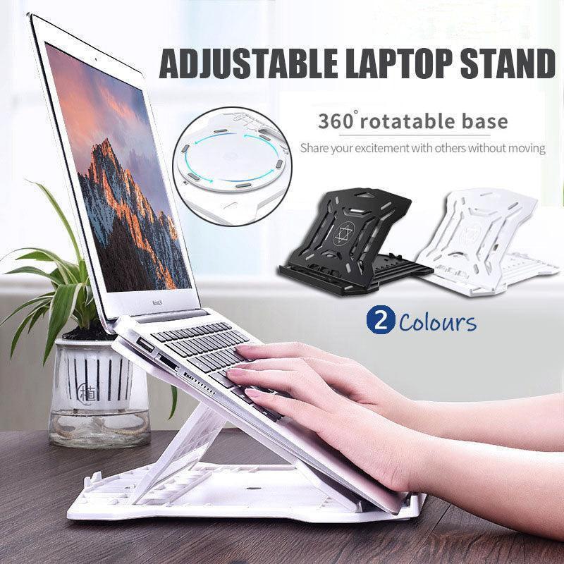 Adjustable Laptop Stand with 360-Degree Base for Desk Riser Home Office Holder - White.