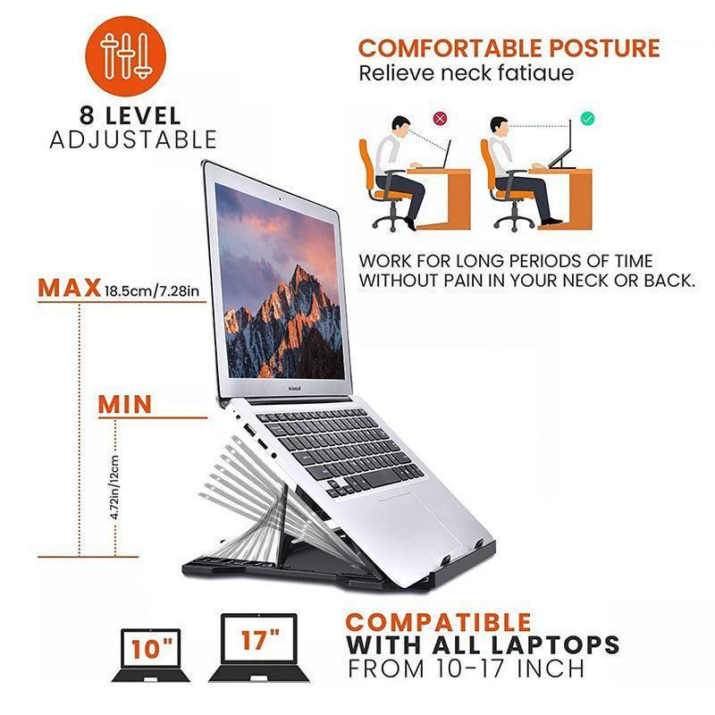 Adjustable Laptop Stand with 360-Degree Base for Desk Riser Home Office Holder - White.