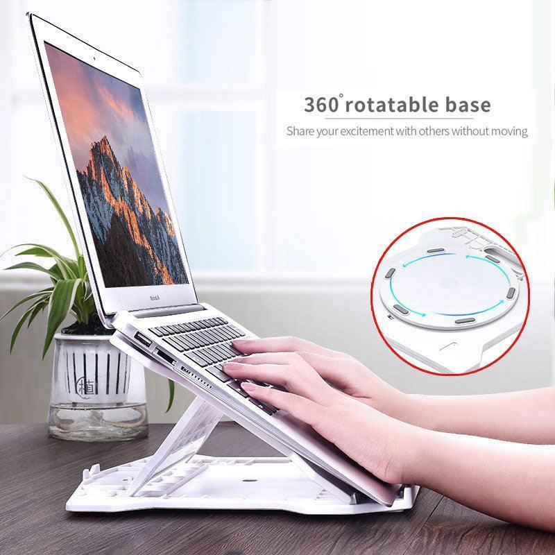 Adjustable Laptop Stand with 360-Degree Base for Desk Riser Home Office Holder - White.