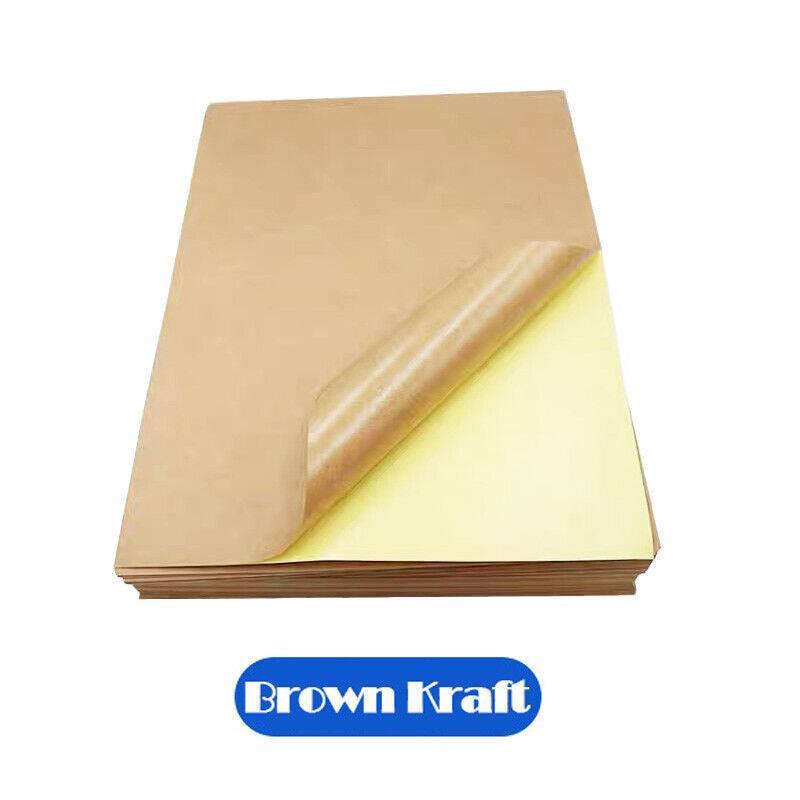 A4 Self Adhesive Sticker Paper Sheet Label Laser Inkjet Print Mailing Address - Brown Kraft*100 PCS.