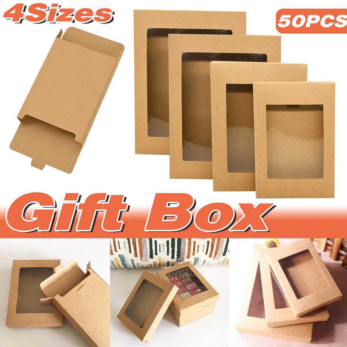 50PCS Kraft Paper Gift Boxes with PVC Window White Black Bakery Packaging Carton - S.