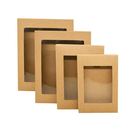 50PCS Kraft Paper Gift Boxes with PVC Window White Black Bakery Packaging Carton - S.