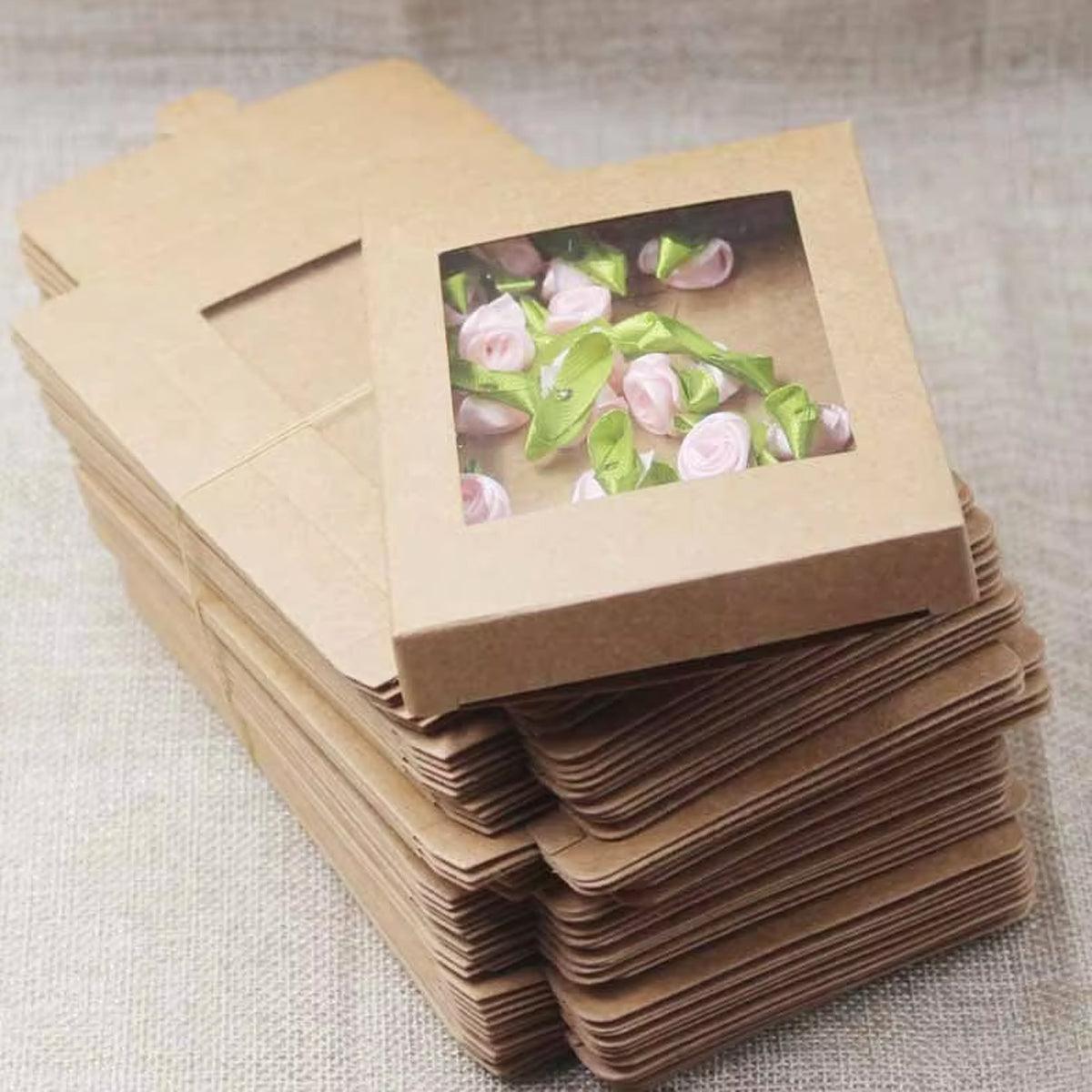 50PCS Kraft Paper Gift Boxes with PVC Window White Black Bakery Packaging Carton - S.