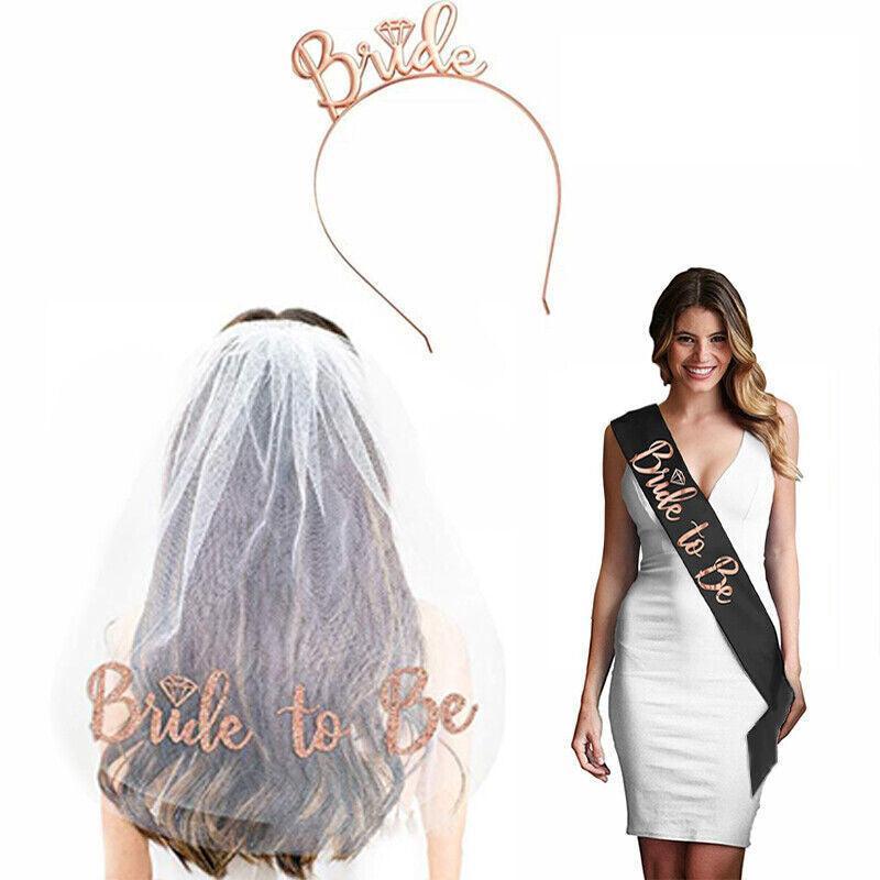 Bride To Be Hen Veil Sash Tiara Hens Night Bridal Shower Kitchen Tea Accessories - Package 1