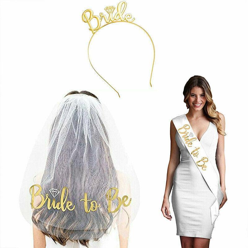 Bride To Be Hen Veil Sash Tiara Hens Night Bridal Shower Kitchen Tea Accessories - Package 6