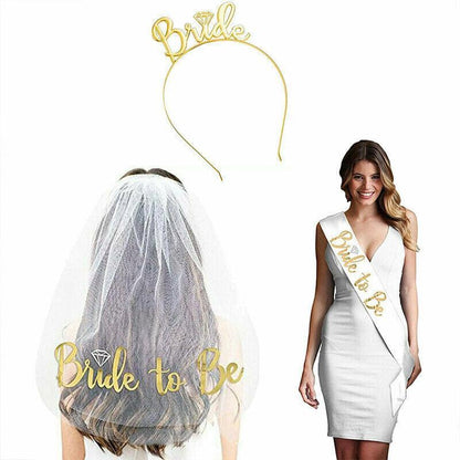 Bride To Be Hen Veil Sash Tiara Hens Night Bridal Shower Kitchen Tea Accessories - Package 6