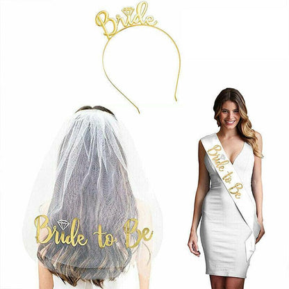 Bride To Be Hen Veil Sash Tiara Hens Night Bridal Shower Kitchen Tea Accessories - Package 6