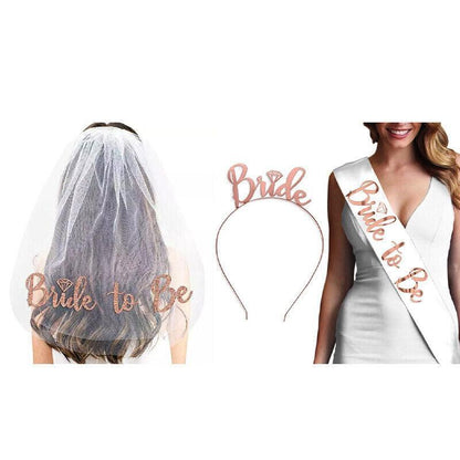 Bride To Be Hen Veil Sash Tiara Hens Night Bridal Shower Kitchen Tea Accessories - Package 6