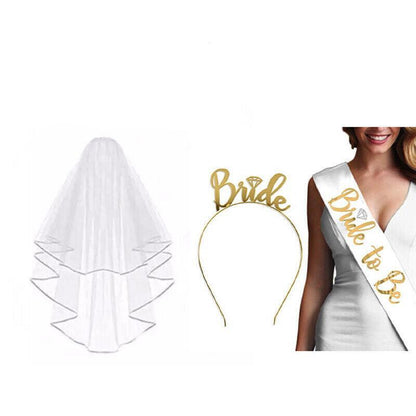 Bride To Be Hen Veil Sash Tiara Hens Night Bridal Shower Kitchen Tea Accessories - Package 6