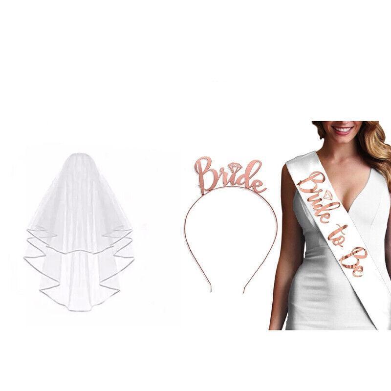 Bride To Be Hen Veil Sash Tiara Hens Night Bridal Shower Kitchen Tea Accessories - Package 6