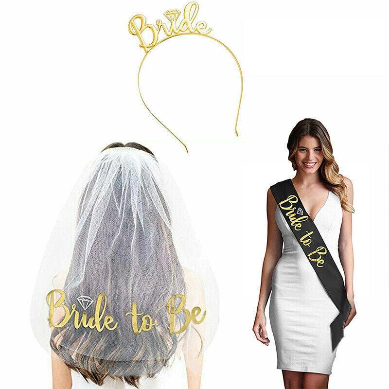 Bride To Be Hen Veil Sash Tiara Hens Night Bridal Shower Kitchen Tea Accessories - Package 6