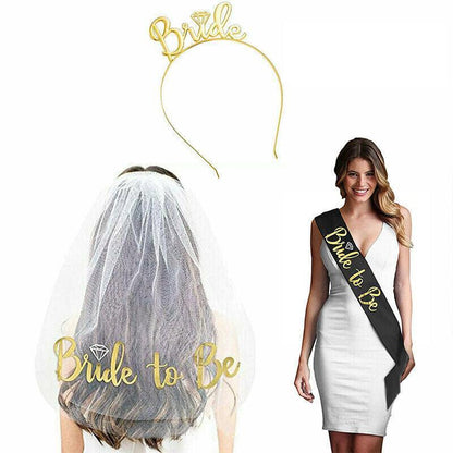 Bride To Be Hen Veil Sash Tiara Hens Night Bridal Shower Kitchen Tea Accessories - Package 6