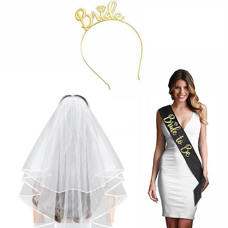 Bride To Be Hen Veil Sash Tiara Hens Night Bridal Shower Kitchen Tea Accessories - Package 6