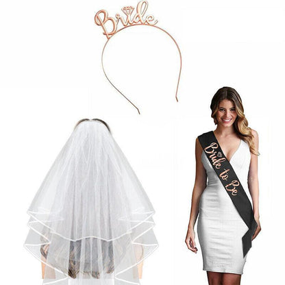 Bride To Be Hen Veil Sash Tiara Hens Night Bridal Shower Kitchen Tea Accessories - Package 6