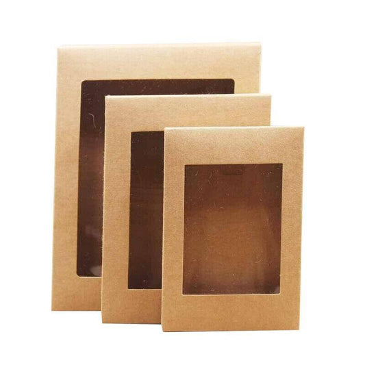 10 Pack Kraft Paper Boxes with Window Disposable Cardboard Gift Catering Trays - 20X15X5CM.