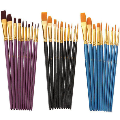 10pcs Artist Paint Brush Set Acrylic Oil Watercolour Gouache Painting Supplies - Black