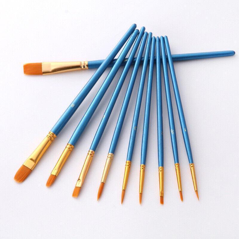 10pcs Artist Paint Brush Set Acrylic Oil Watercolour Gouache Painting Supplies - Black