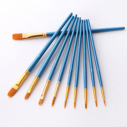 10pcs Artist Paint Brush Set Acrylic Oil Watercolour Gouache Painting Supplies - Black