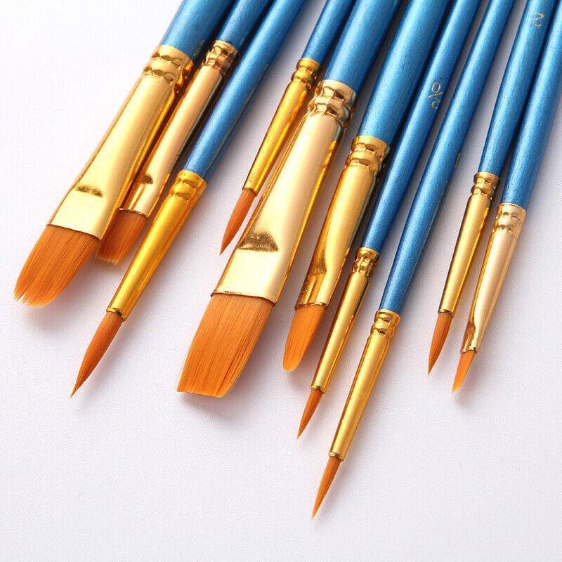 10pcs Artist Paint Brush Set Acrylic Oil Watercolour Gouache Painting Supplies - Black