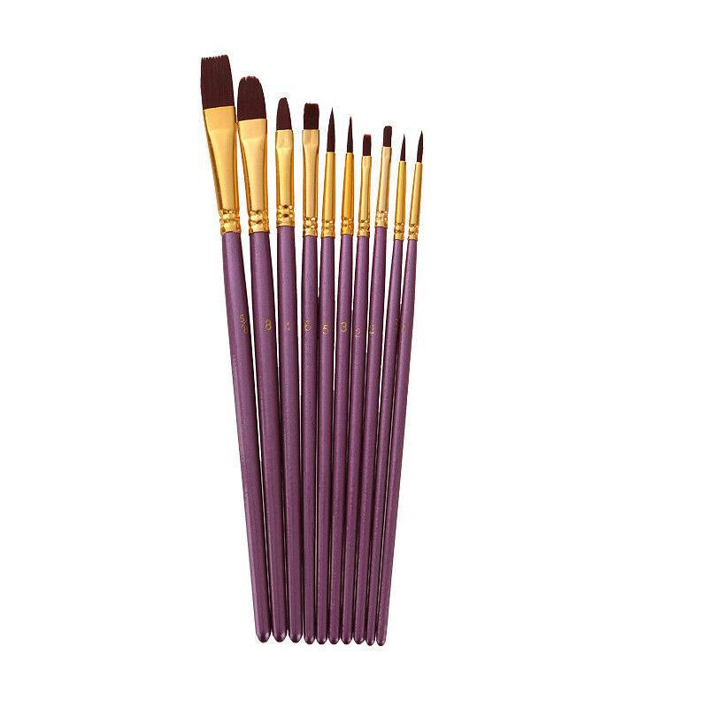 10pcs Artist Paint Brush Set Acrylic Oil Watercolour Gouache Painting Supplies - Black