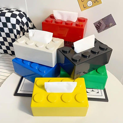 Tissue Box Cover Creative Building Block Cute Napkin Dispenser Holder Home Decor - White