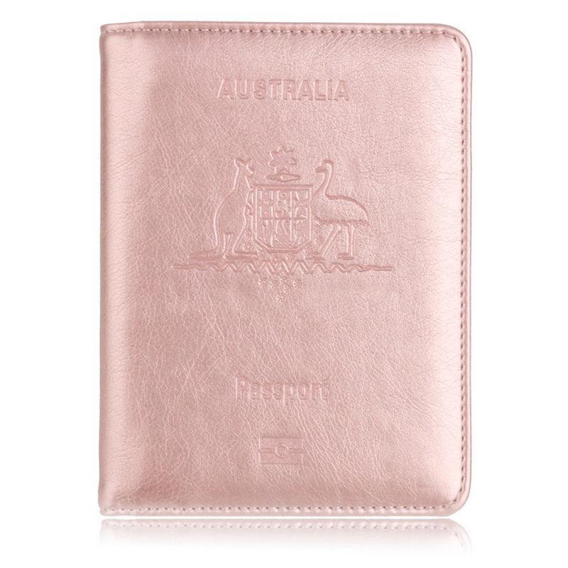 RFID Passport Holder Slim Leather Travel Wallet ID Card Cover Case for Men Women - Rose Red