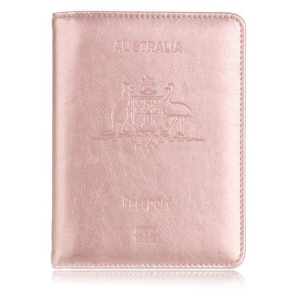 RFID Passport Holder Slim Leather Travel Wallet ID Card Cover Case for Men Women - Rose Red