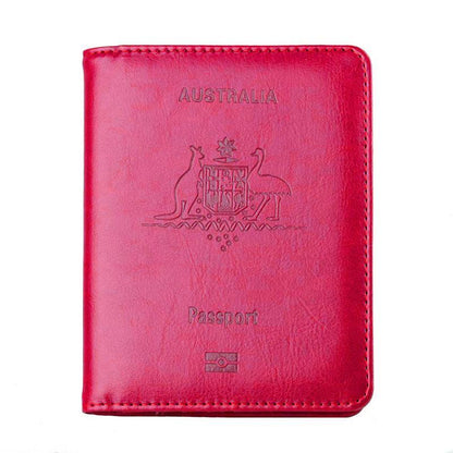 RFID Passport Holder Slim Leather Travel Wallet ID Card Cover Case for Men Women - Rose Red