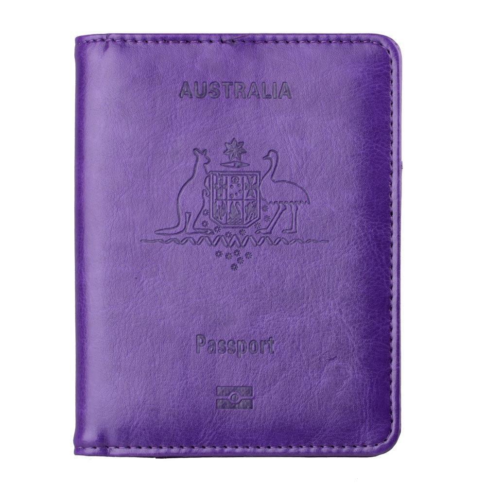 RFID Passport Holder Slim Leather Travel Wallet ID Card Cover Case for Men Women - Rose Red