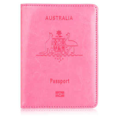 RFID Passport Holder Slim Leather Travel Wallet ID Card Cover Case for Men Women - Rose Red