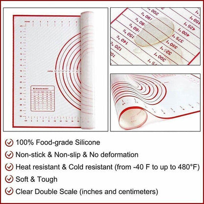 Non-Stick Silicone Baking Mat Rolling Cake Dough Scale Pastry Clay Fondant Sheet - Red 80*60cm