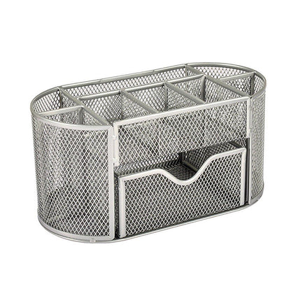 Creative Metal Desktop Pen Holder Multi-function Storage Box Organizer Rack - Blue