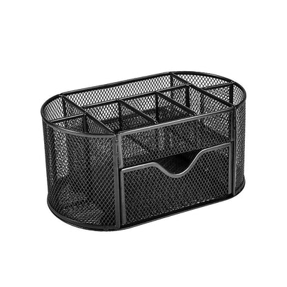 Creative Metal Desktop Pen Holder Multi-function Storage Box Organizer Rack - Blue