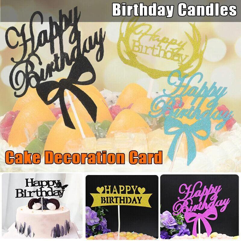 Happy Birthday Cake Topper Colour Printed Acrylic Party Decorations - Silver-Happy Birthday