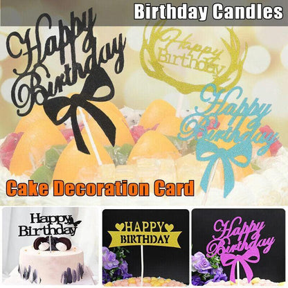 Happy Birthday Cake Topper Colour Printed Acrylic Party Decorations - Silver-Happy Birthday