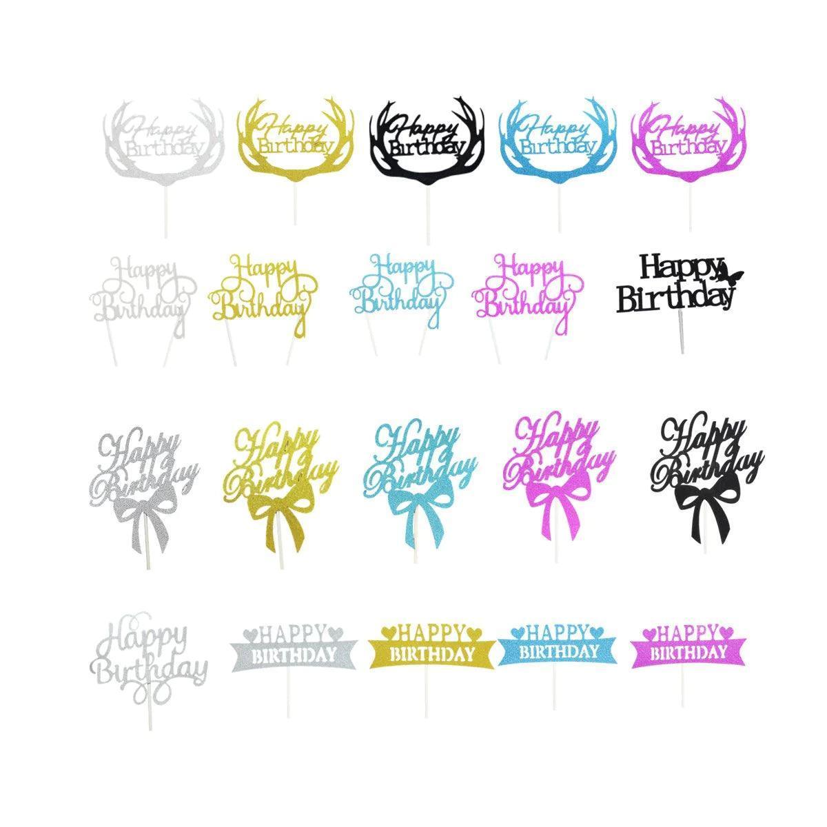 Happy Birthday Cake Topper Colour Printed Acrylic Party Decorations - Silver-Happy Birthday